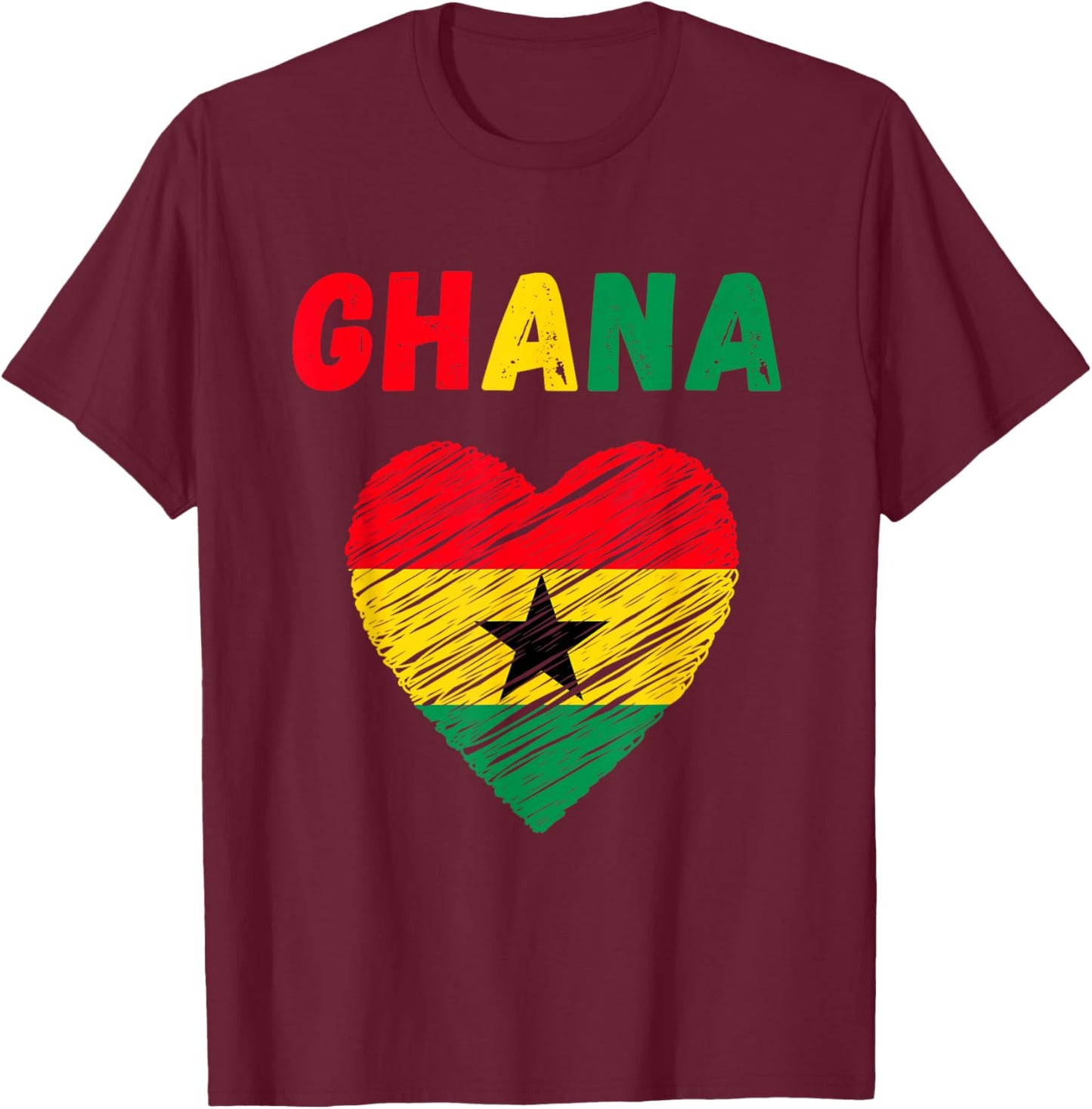 Ghana Flag Holiday Ghana Heart Ghanaian Flag T-Shirt - T-Shirt | Maroon