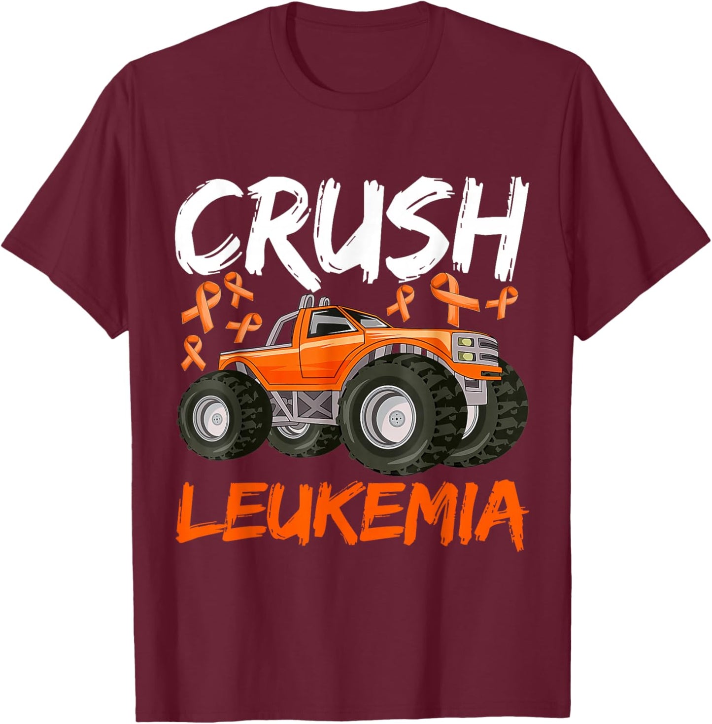Monster Truck Orange Leukemia Awareness For Boy Kids Toddler T-Shirt - T-Shirt | Maroon