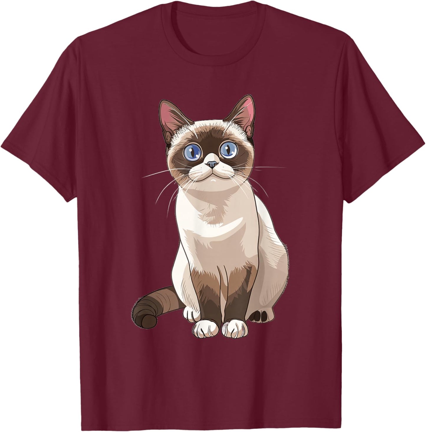 Snowshoe Cat Anime T-Shirt - T-Shirt | Maroon