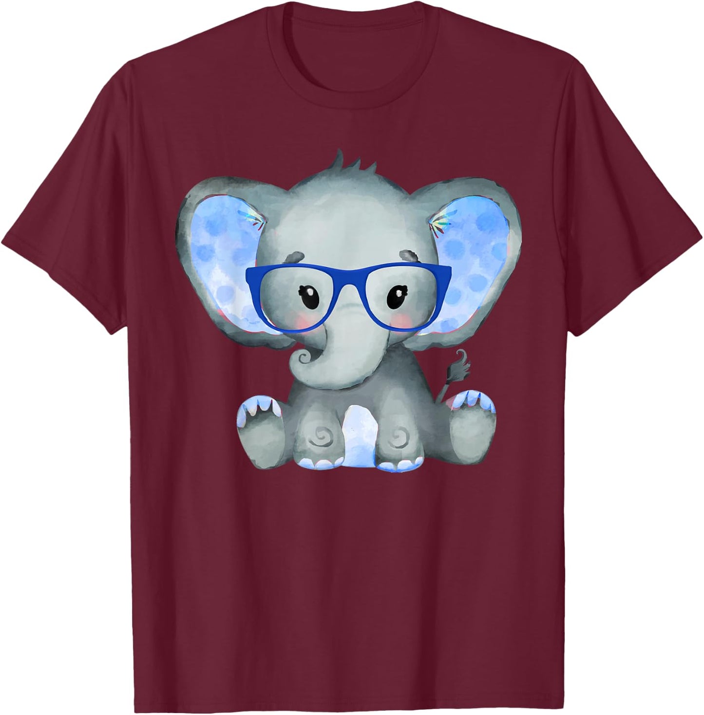 Cute Boy Baby Elephant Wearing Blue Glasses Gift Kids T-Shirt - T-Shirt | Maroon