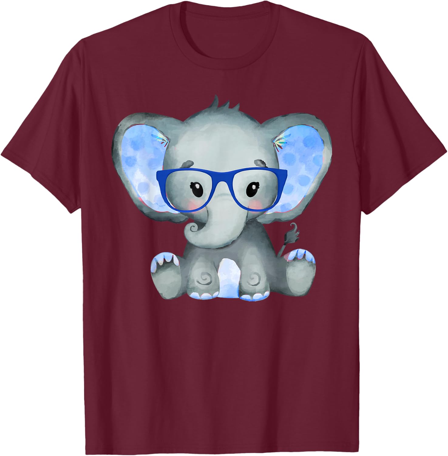 Cute Boy Baby Elephant Wearing Blue Glasses Gift Kids T-Shirt - T-Shirt | Maroon