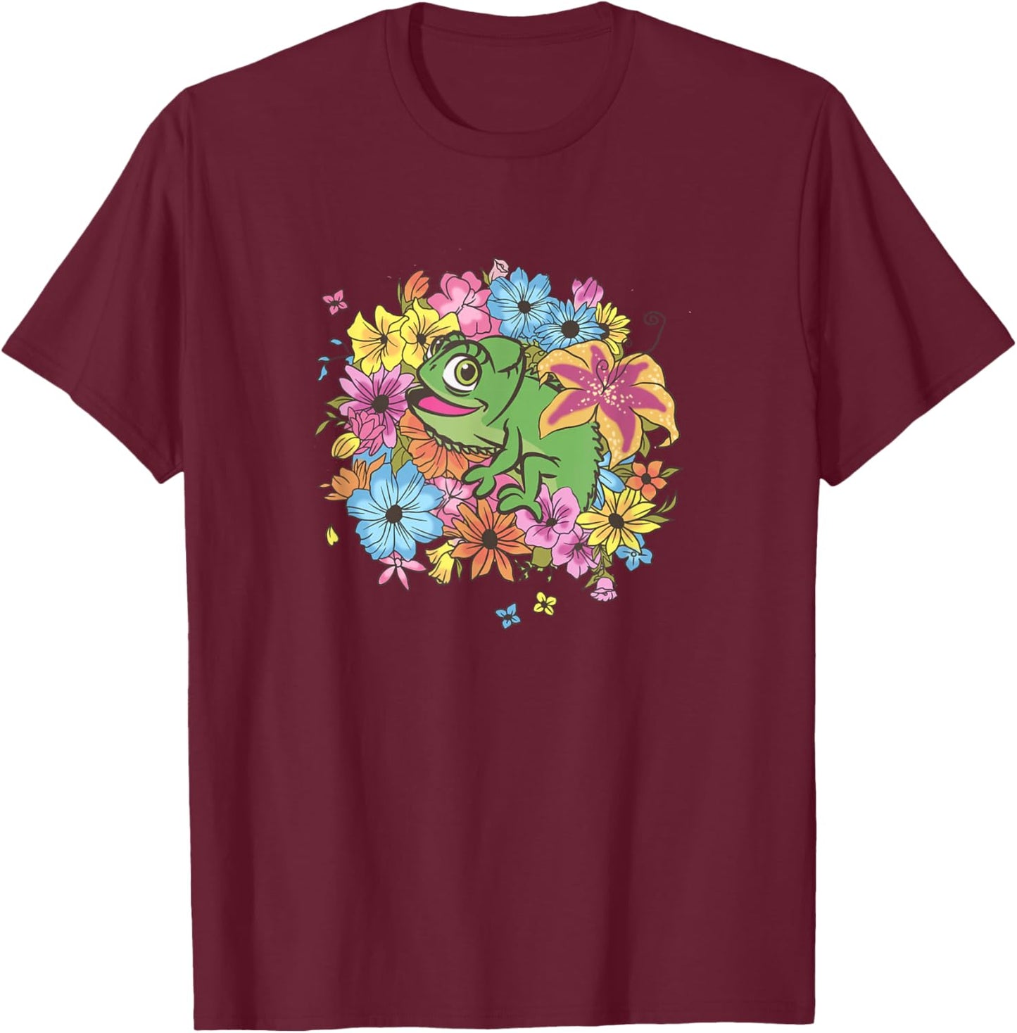 Disney Tangled Floral Pascal Small T-Shirt - T-Shirt | Maroon