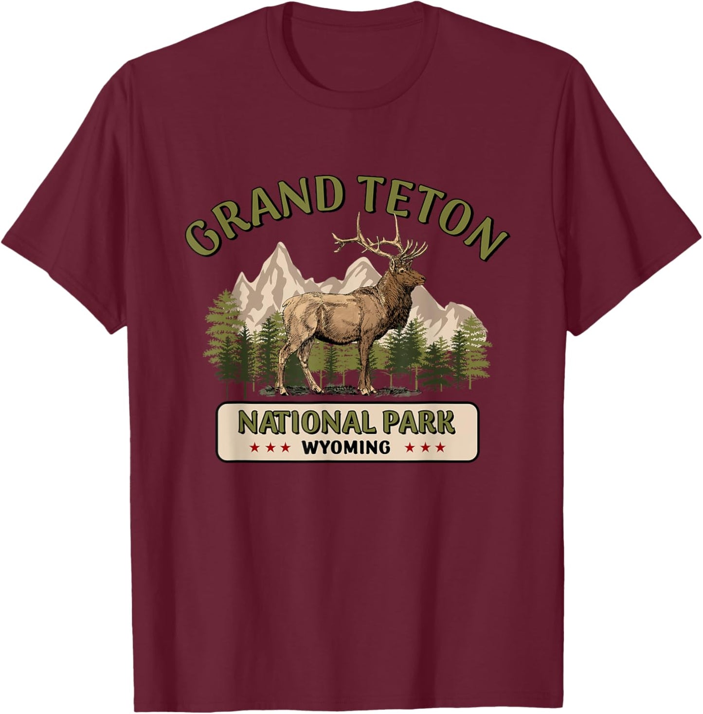 Grand Teton National Park Elk Design T-Shirt - T-Shirt | Maroon