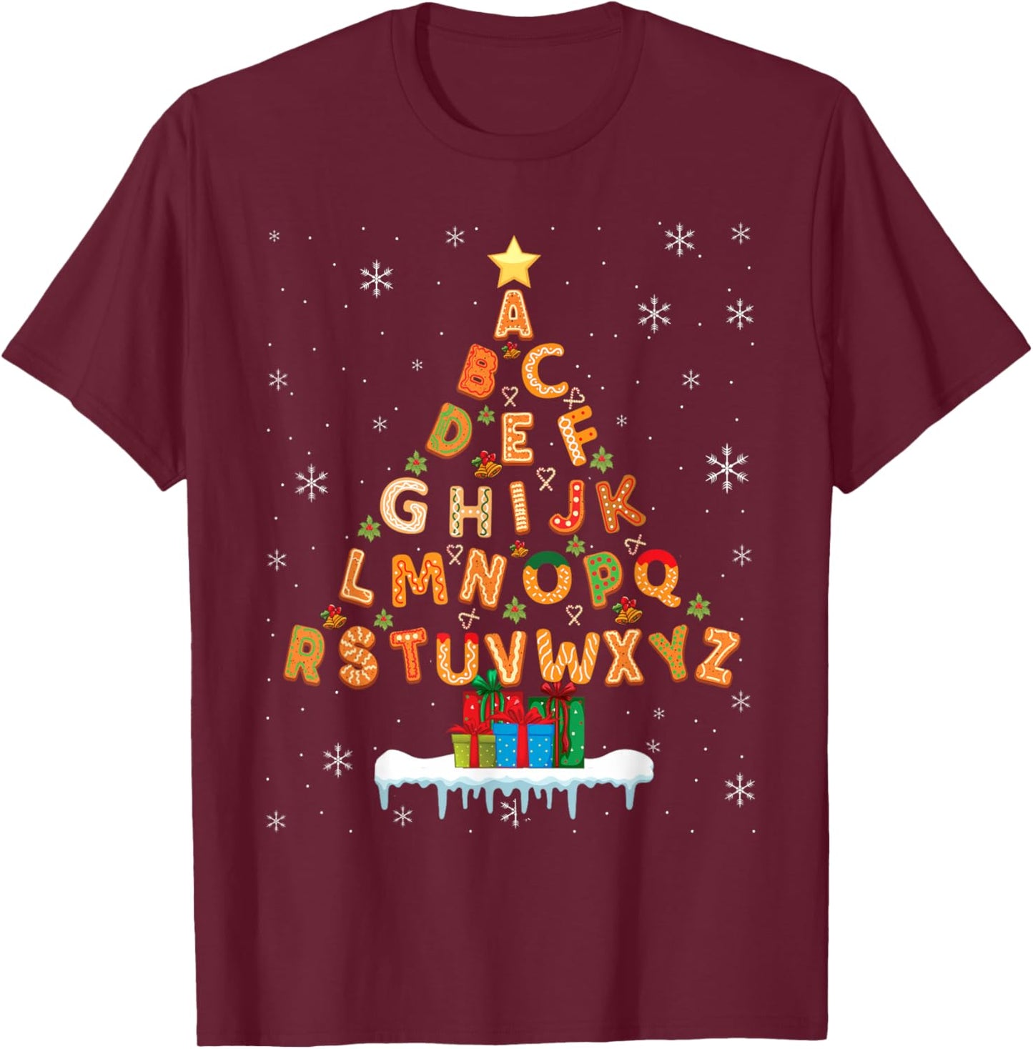 Funny Alphabet Christmas Tree for Teacher or Kids T-Shirt - T-Shirt | Maroon