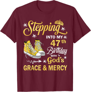 47 Year Old Birthday 47th Birthday With God's Grace & Mercy T-Shirt - T-Shirt | Maroon