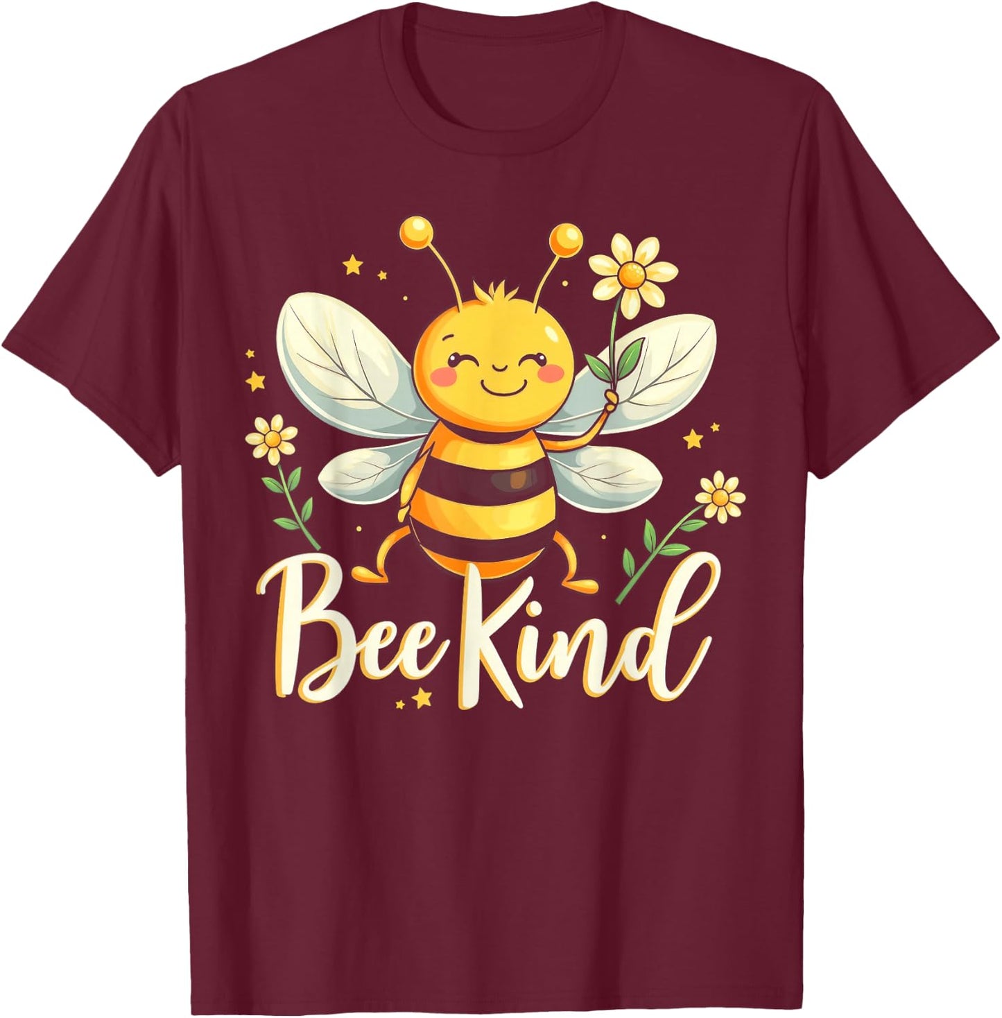 Bee Kind Cute bee with Flower Kindness T-Shirt - T-Shirt | Maroon