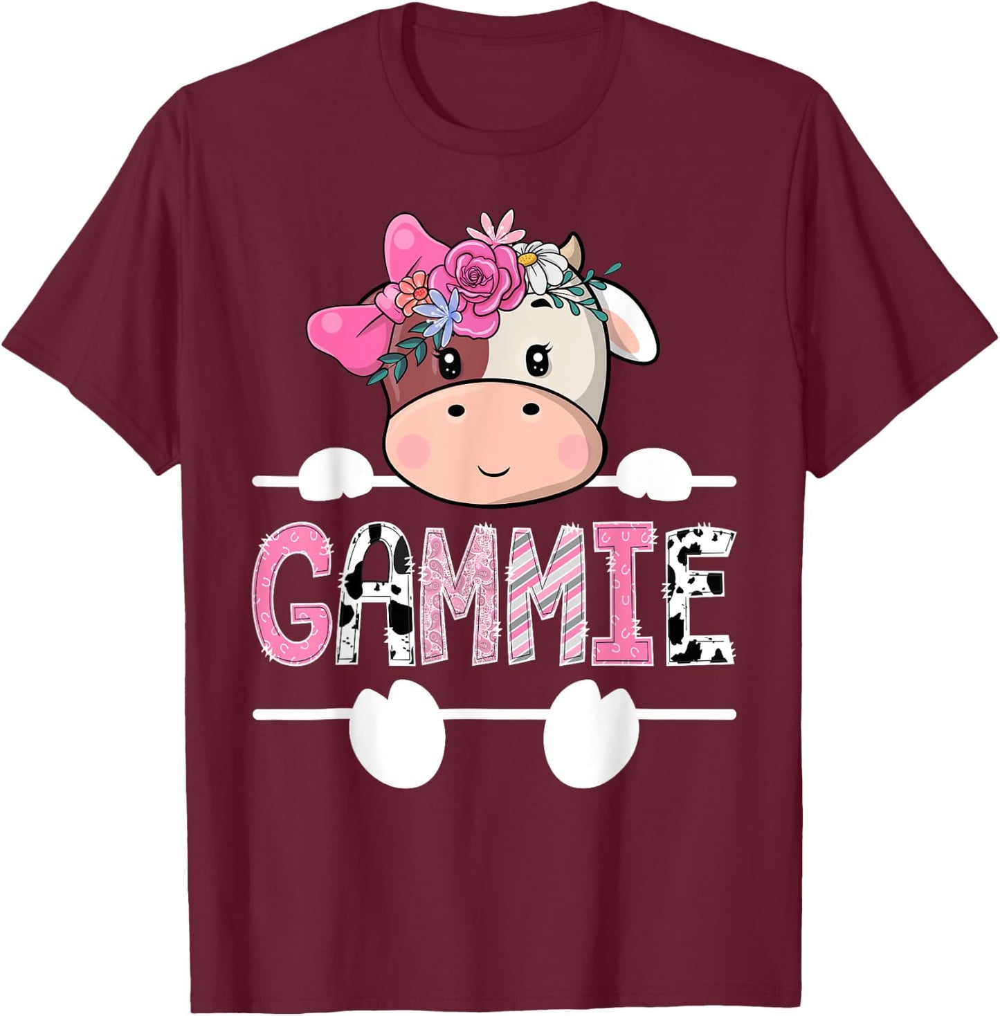Gammie Of The Birthday Girl Pink Cute Cow Matching T-Shirt - T-Shirt | Maroon