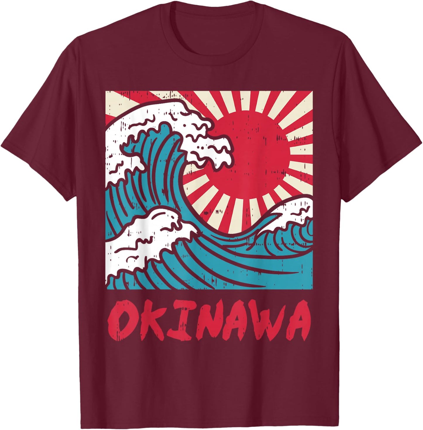 Okinawa Great Wave Kanigawa Japan Japanese Martial Arts Gift T-Shirt - T-Shirt | Maroon