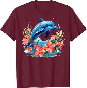 Dolphin Hawaiian T-Shirt - T-Shirt | Maroon