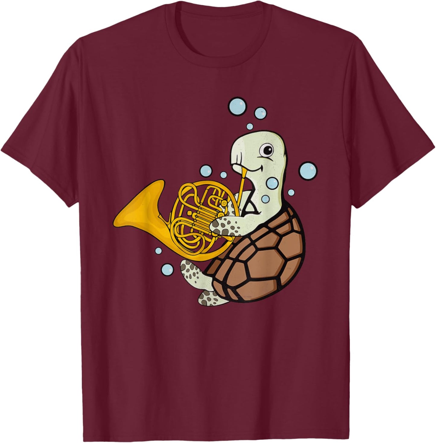 French Horn Player Kids Music Sea Turtle French Horn T-Shirt - T-Shirt | Maroon