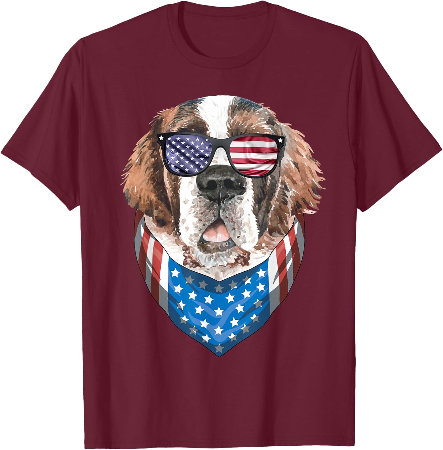 Fourth of July Bernard American Flag July 4th St Bernard Dog Women Girls Kids Men T-Shirt - T-Shirt | Maroon