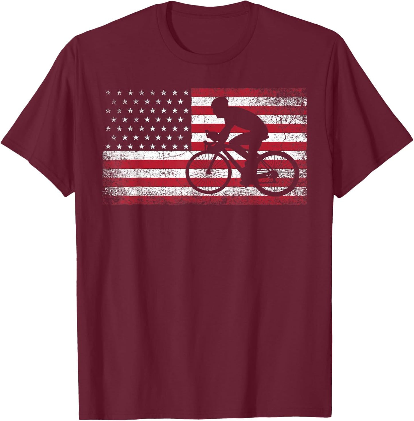 Cyclist Cycling Bicycle American Flag 4th of July Patriotic Women Kids Men T-Shirt - T-Shirt | Maroon