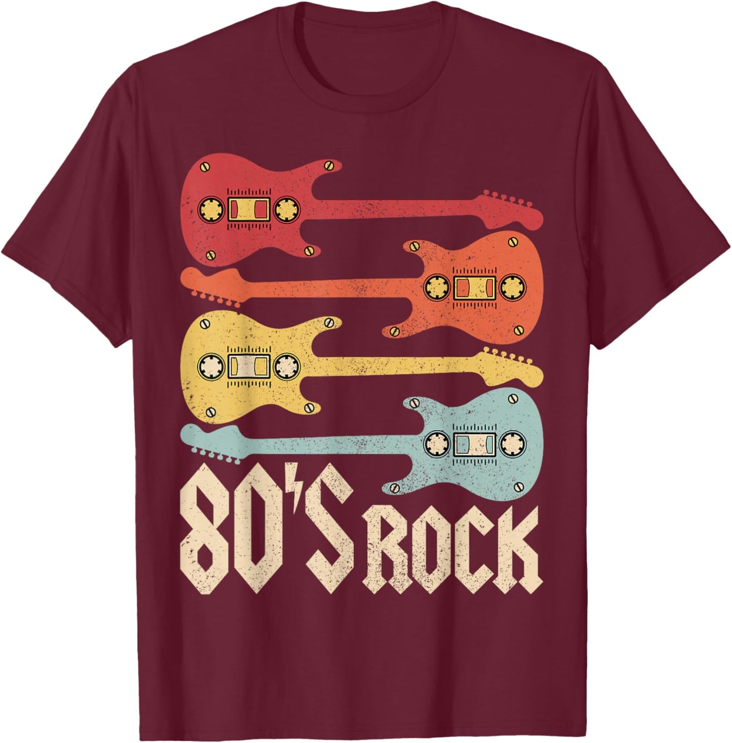 80s Rock Band Guitar Cassette Tape 1980s Vintage 80s Costume T-Shirt - T-Shirt | Maroon