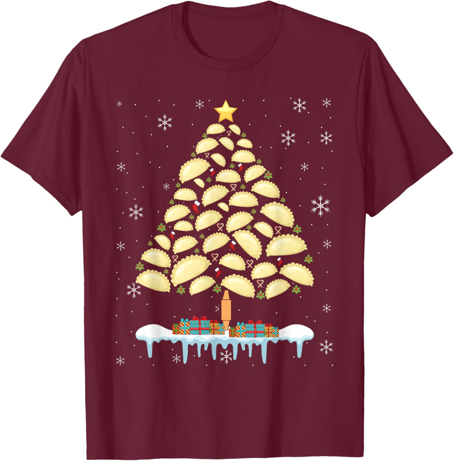 Pierogi Tree Polish Christmas Food Funny Men Women Kids T-Shirt - T-Shirt | Maroon