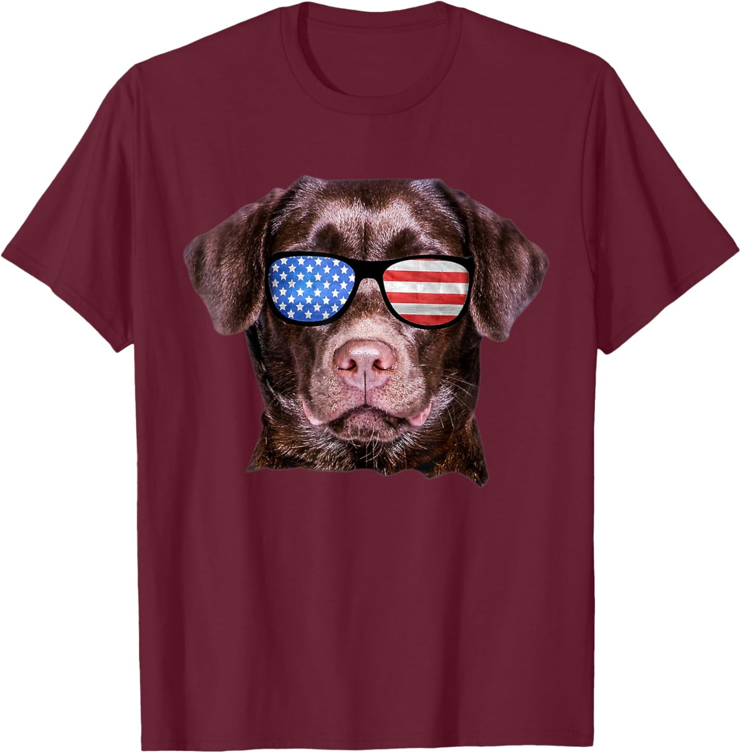 Brown Lab USA Flag Funny Chocolate Labrador July 4th T-Shirt - T-Shirt | Maroon