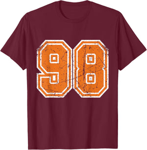 Sports Legendz -Adult Vintage Number #98 Orange Varsity Number T-Shirt - T-Shirt | Maroon