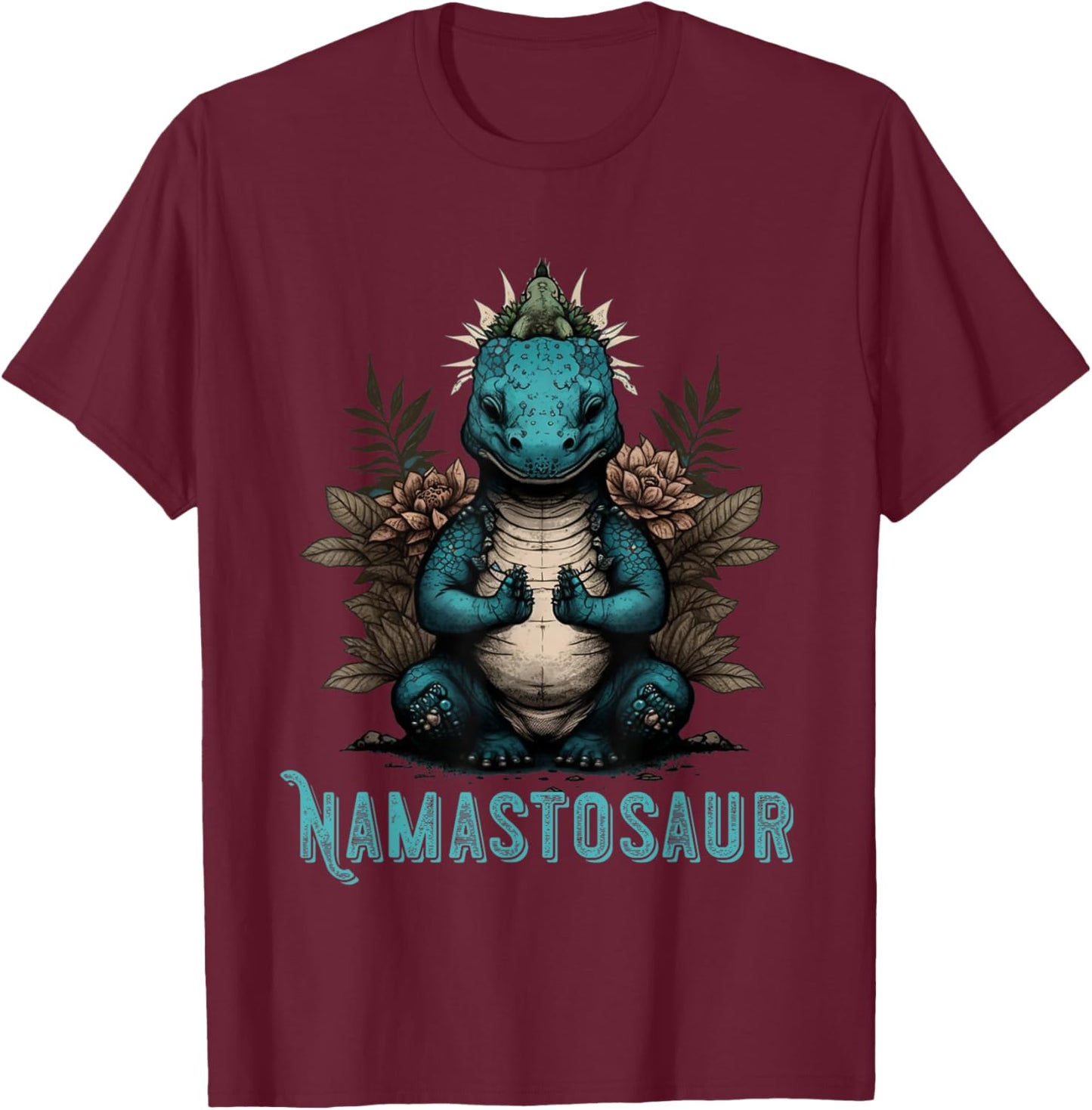 Meditation Dino T-Rex Buddhism Namaste Guatama Buddha T-Shirt - T-Shirt | Maroon