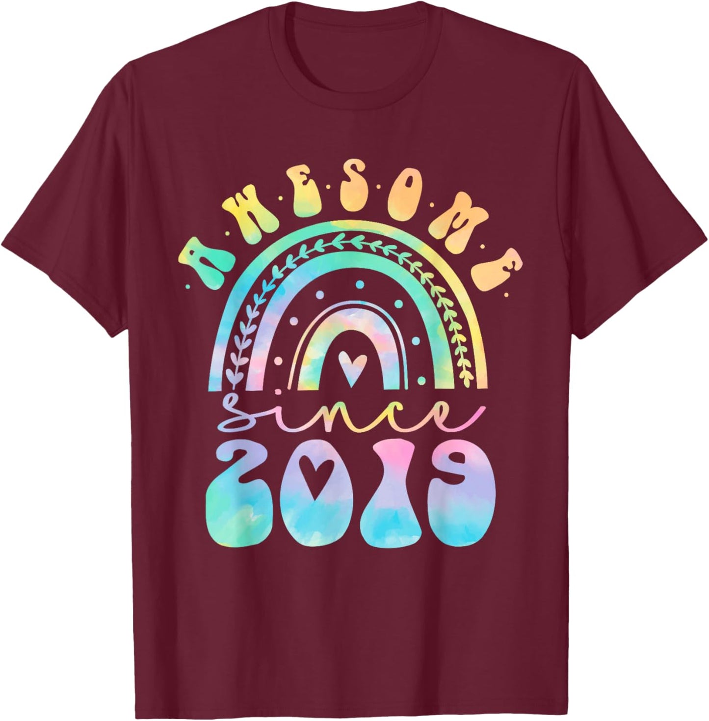 Awesome Since 2019 4 Year Old Rainbow Tie Dye 4th Birthday T-Shirt - T-Shirt | Maroon