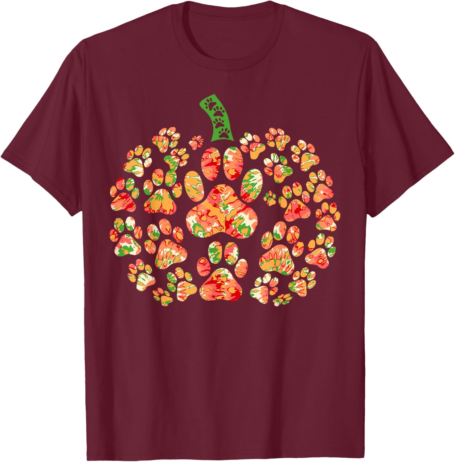 Pumpkin Dog Cat Paw Print Pet Lover Halloween Cute Tie Dye T-Shirt - T-Shirt | Maroon