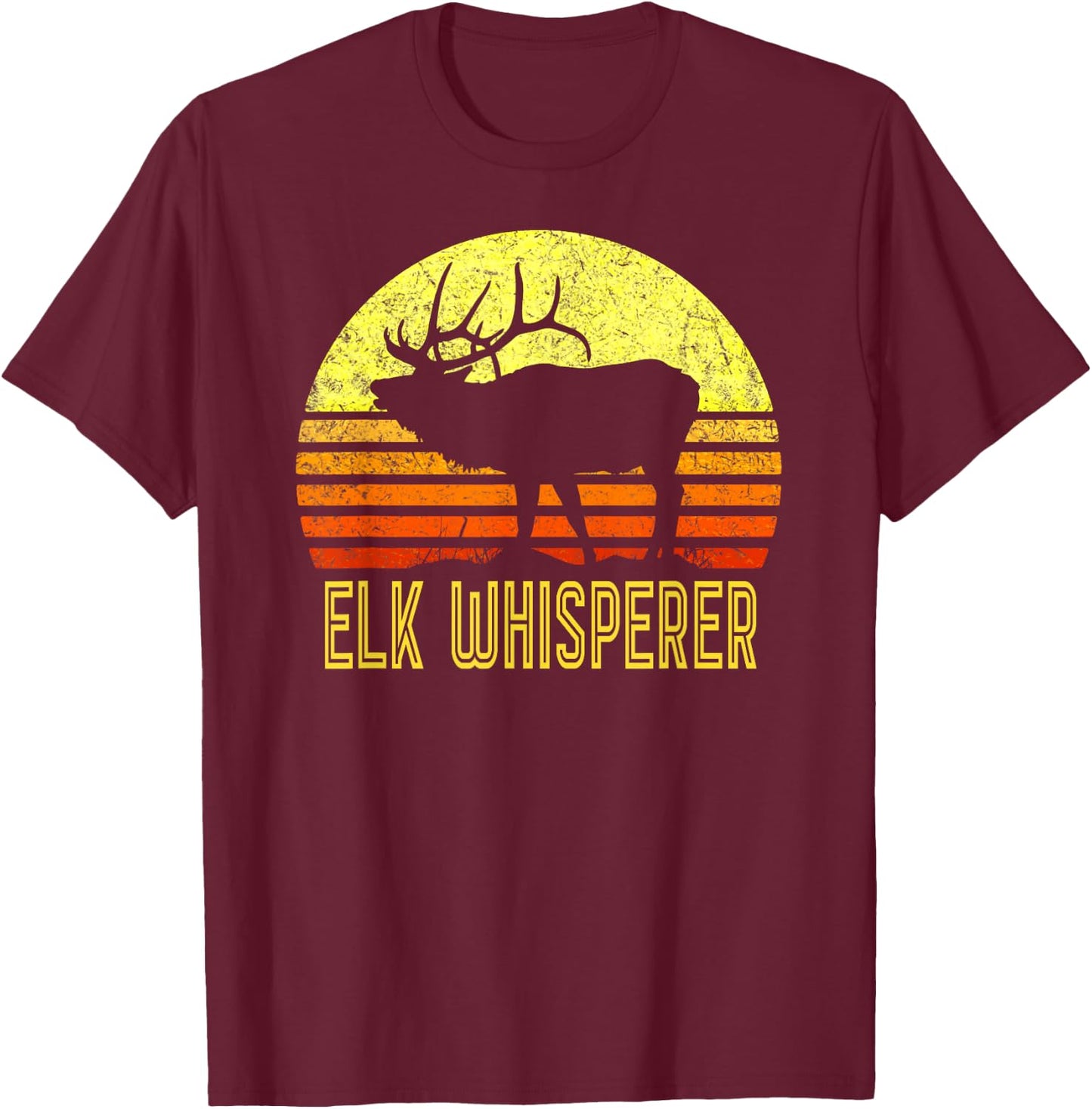 American Elk Hunter Dad Vintage Retro Sun Bow Hunting Gift T-Shirt - T-Shirt | Maroon