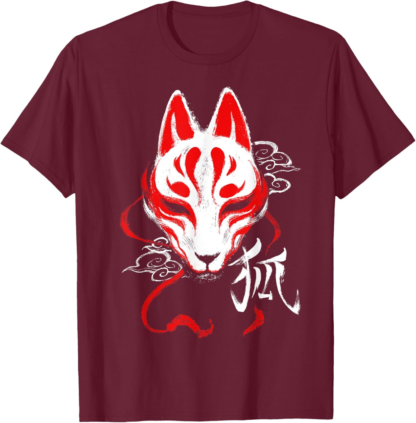 Japanese Kitsune Mask Spirit Fox T-Shirt - T-Shirt | Maroon