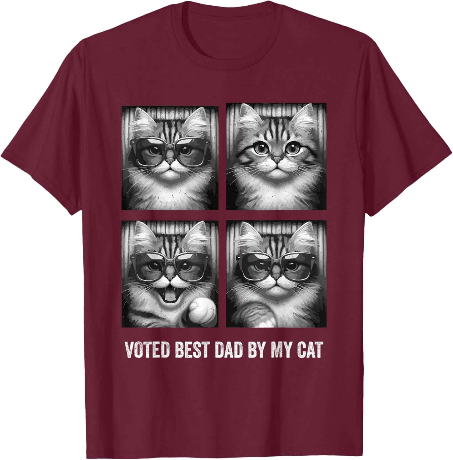 Voted Best Dad By My Cat Fathers Day Kitten Lover Feline T-Shirt - T-Shirt | Maroon