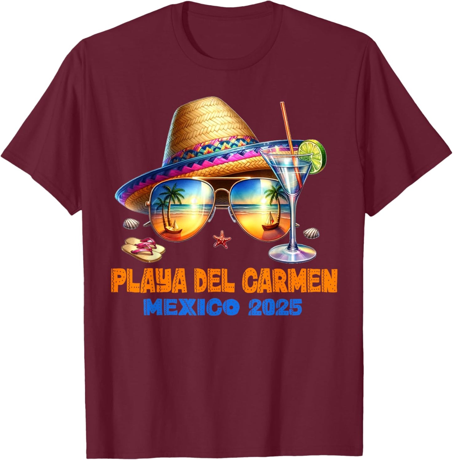Playa del Carmen Mexico 2025 Vacation Matching Family Group T-Shirt - T-Shirt | Maroon