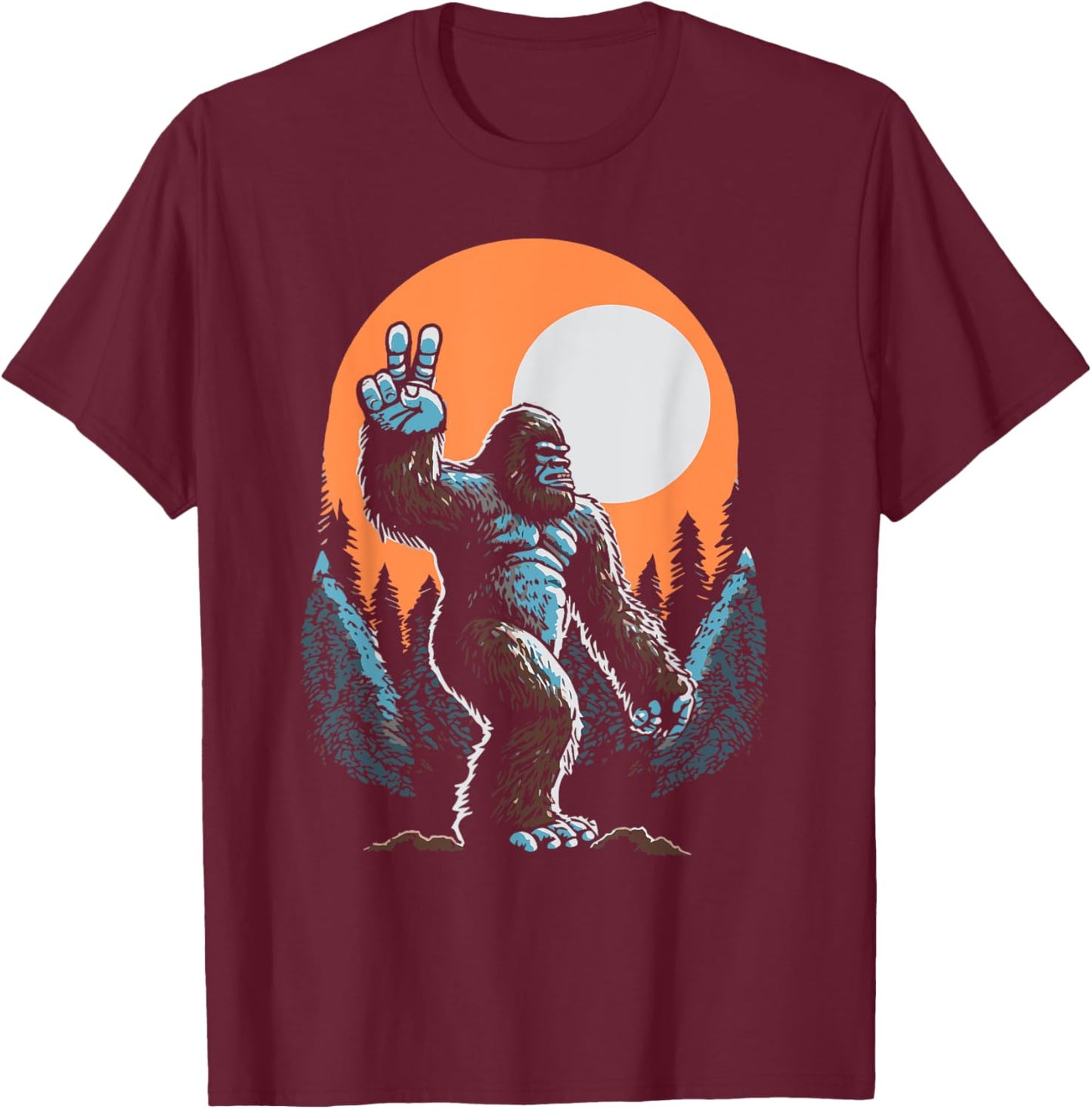 Peace! Sasquatch Hand Peace Sign Bigfoot Vintage Yeti T-Shirt - T-Shirt | Maroon