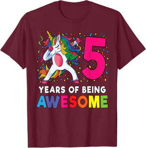5th Birthday Dabbing Unicorn Party Gift 5 Years Old Girls T-Shirt - T-Shirt | Maroon