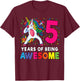 5th Birthday Dabbing Unicorn Party Gift 5 Years Old Girls T-Shirt - T-Shirt | Maroon