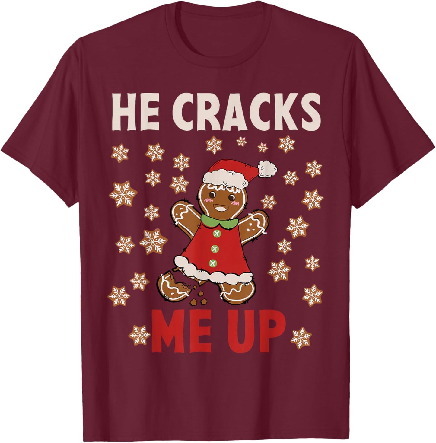 He Cracks Me Up Funny Matching Christmas Pajama Couples T-Shirt - T-Shirt | Maroon