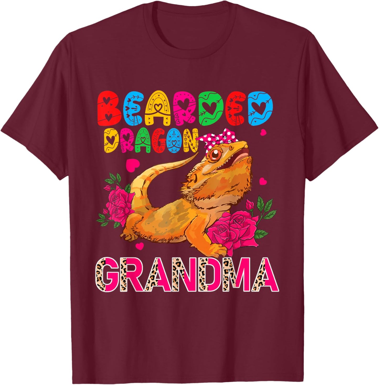 Bearded Dragon Grandma Floral Bearded Dragon Bow Tie Lover T-Shirt - T-Shirt | Maroon