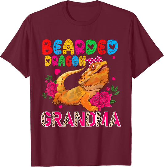 Bearded Dragon Grandma Floral Bearded Dragon Bow Tie Lover T-Shirt - T-Shirt | Maroon