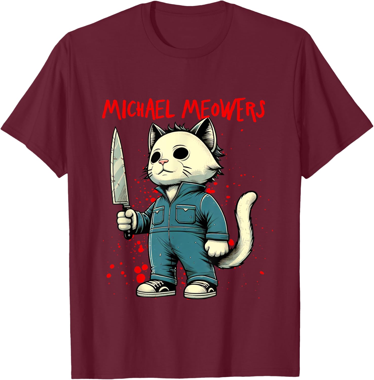 Funny Cat Horror Movies Cute Halloween for Cat Kitty Lovers T-Shirt - T-Shirt | Maroon