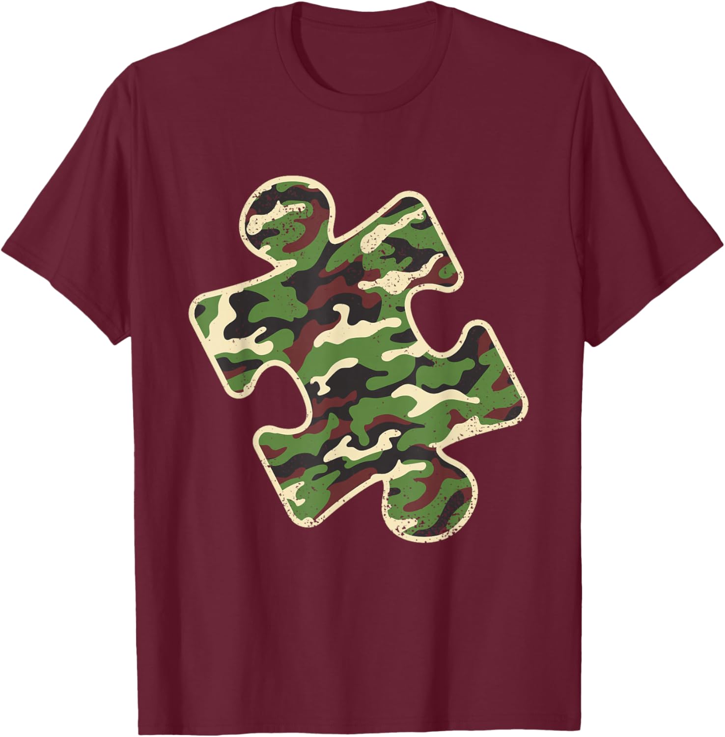 Autism Awareness Camo Puzzle Piece Vintage Camouflage Boys T-Shirt - T-Shirt | Maroon