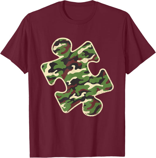 Autism Awareness Camo Puzzle Piece Vintage Camouflage Boys T-Shirt - T-Shirt | Maroon