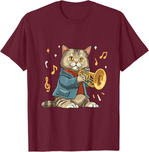 Mellophonist Musical Instrument Mellophone Player Cat T-Shirt - T-Shirt | Maroon