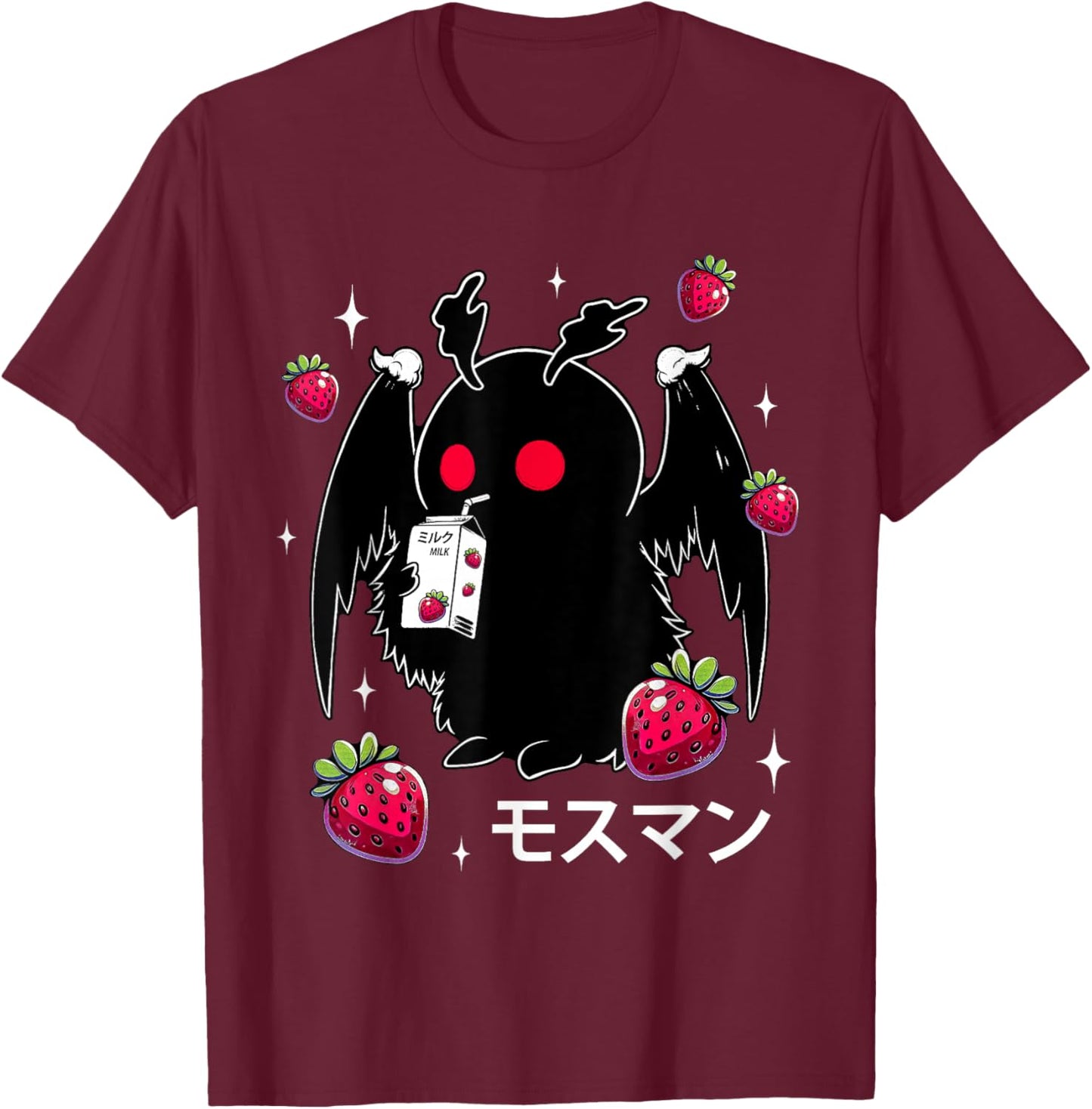 Mothman Kawaii Strawberry Milk Shake Cryptid T-Shirt - T-Shirt | Maroon