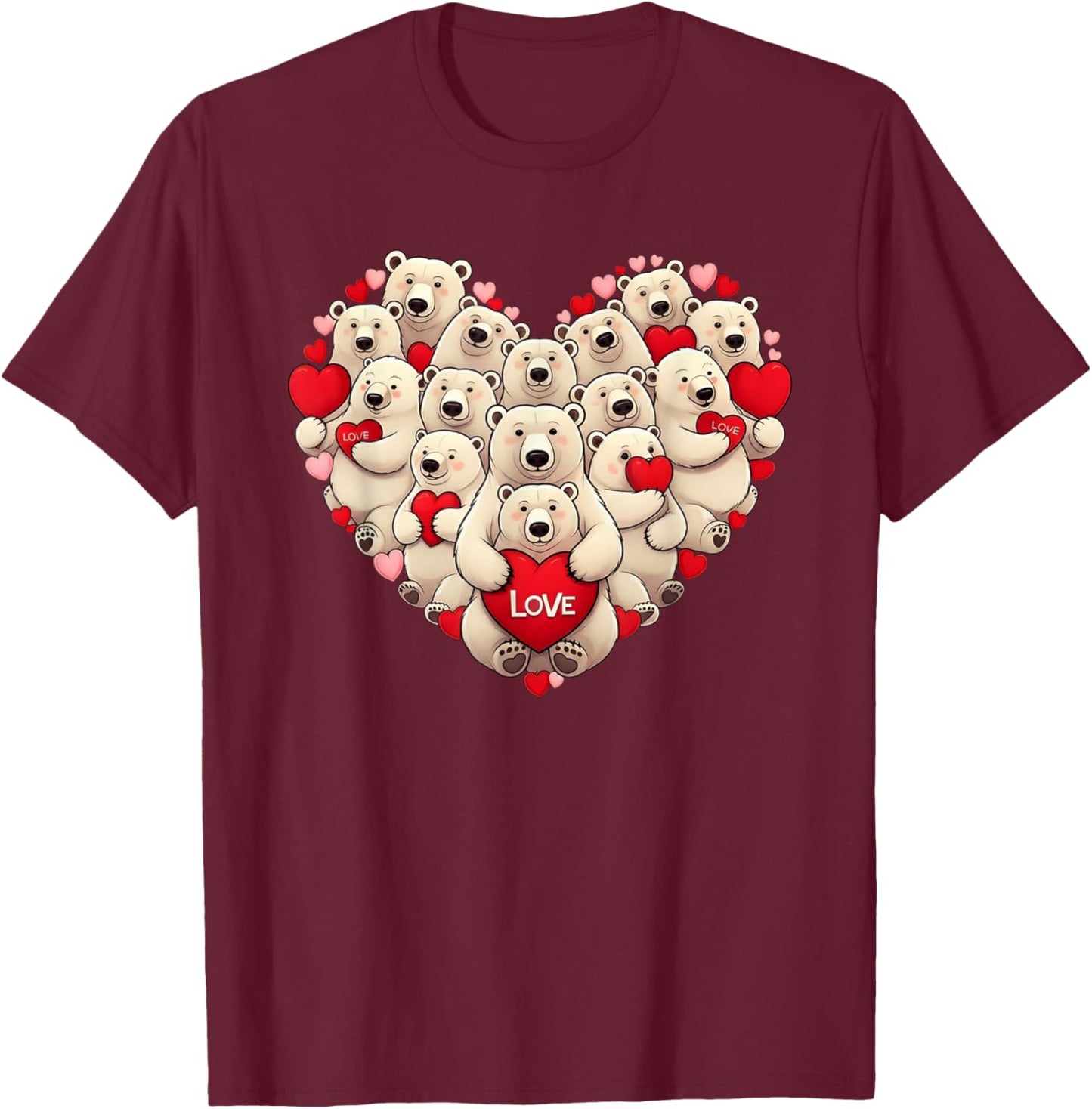 Funny Polar Bear Heart Valentine Polar Bear Kids T-Shirt - T-Shirt | Maroon