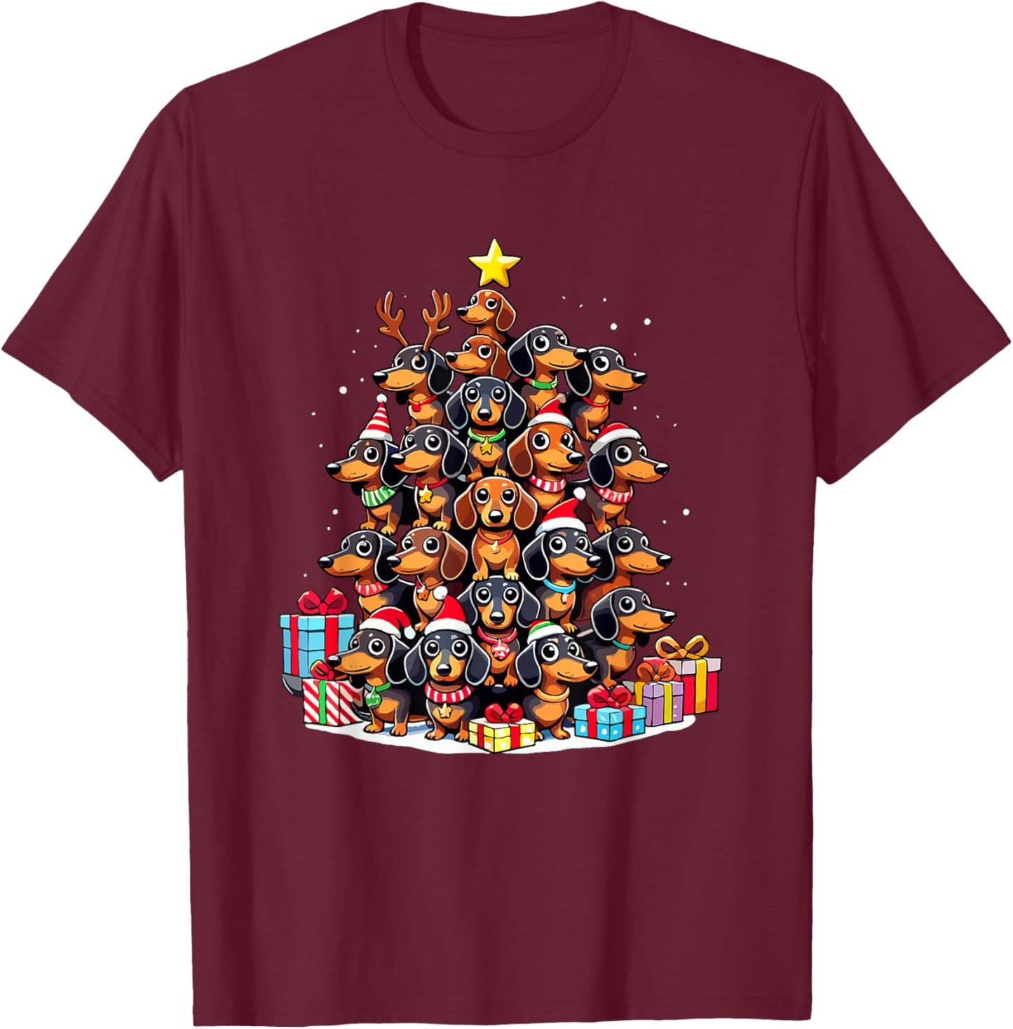 Christmas Tree Dachshund Sausage Dog Dachshunds Men Women Kids T-Shirt - T-Shirt | Maroon