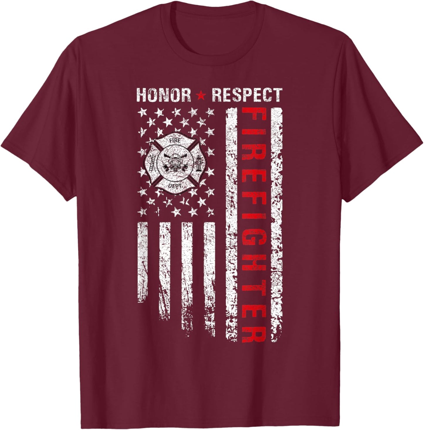 Firefighters Red Line American Flag Honor And Respect Women Men T-Shirt - T-Shirt | Maroon