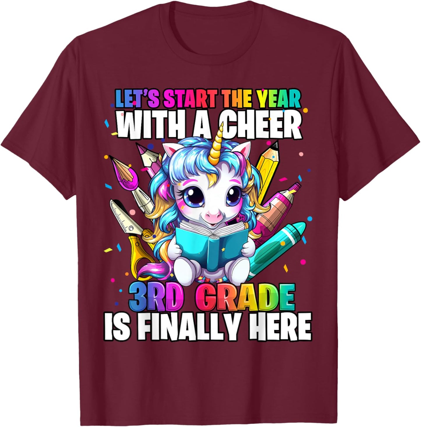 Unicorn 3rd Grade Back to School First Day of School Girls T-Shirt - T-Shirt | Maroon