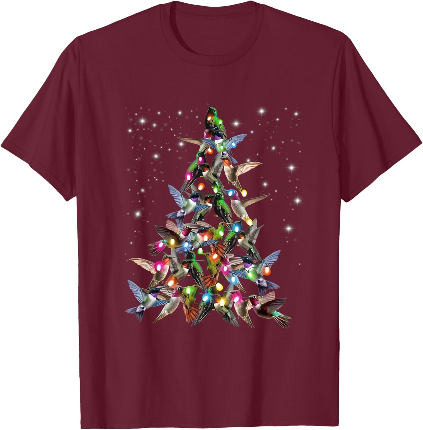 Hummingbird Christmas Tree- Funny Birds Xmas Decorations T-Shirt - T-Shirt | Maroon