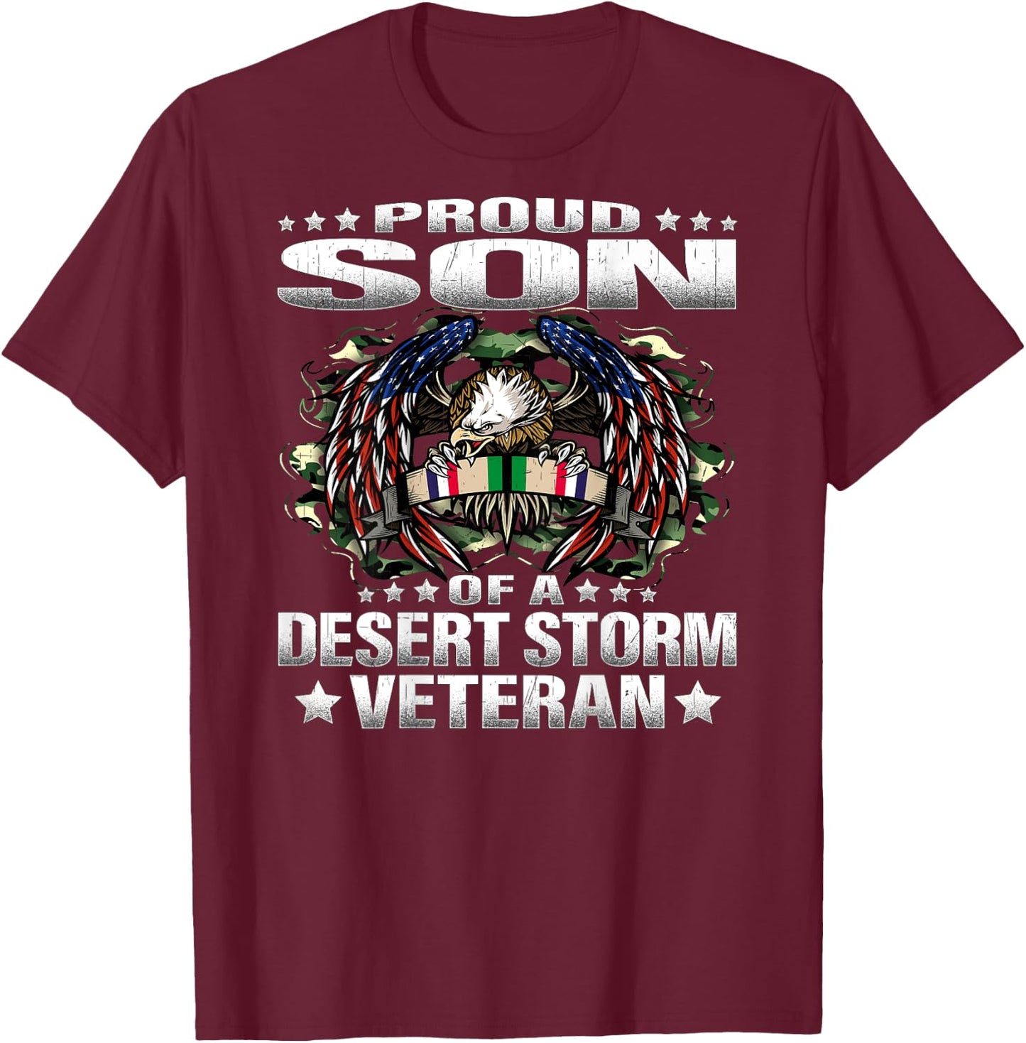 Proud Son Of A Desert Storm Veteran Military Vet's Child T-Shirt - T-Shirt | Maroon
