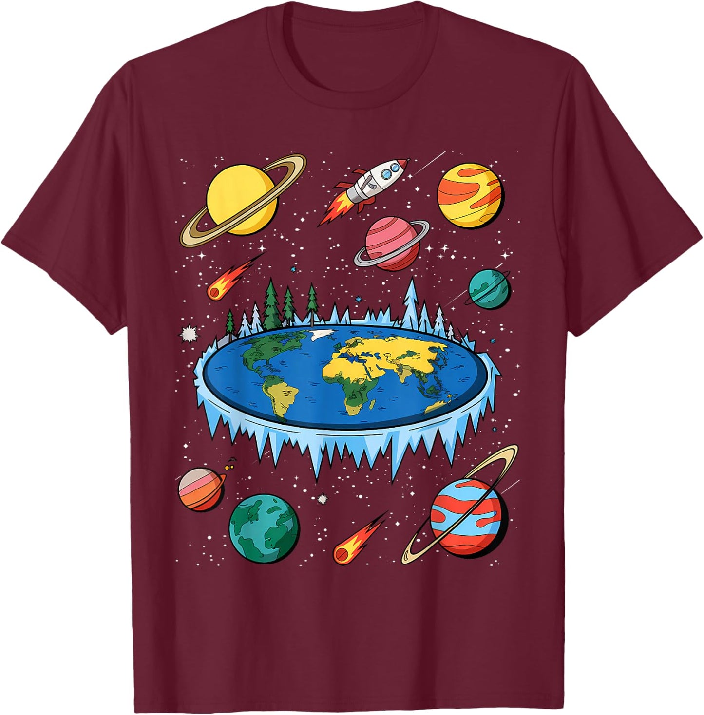 Flat Earth Map Model Globe Conspiracy Believer T-Shirt - T-Shirt | Maroon