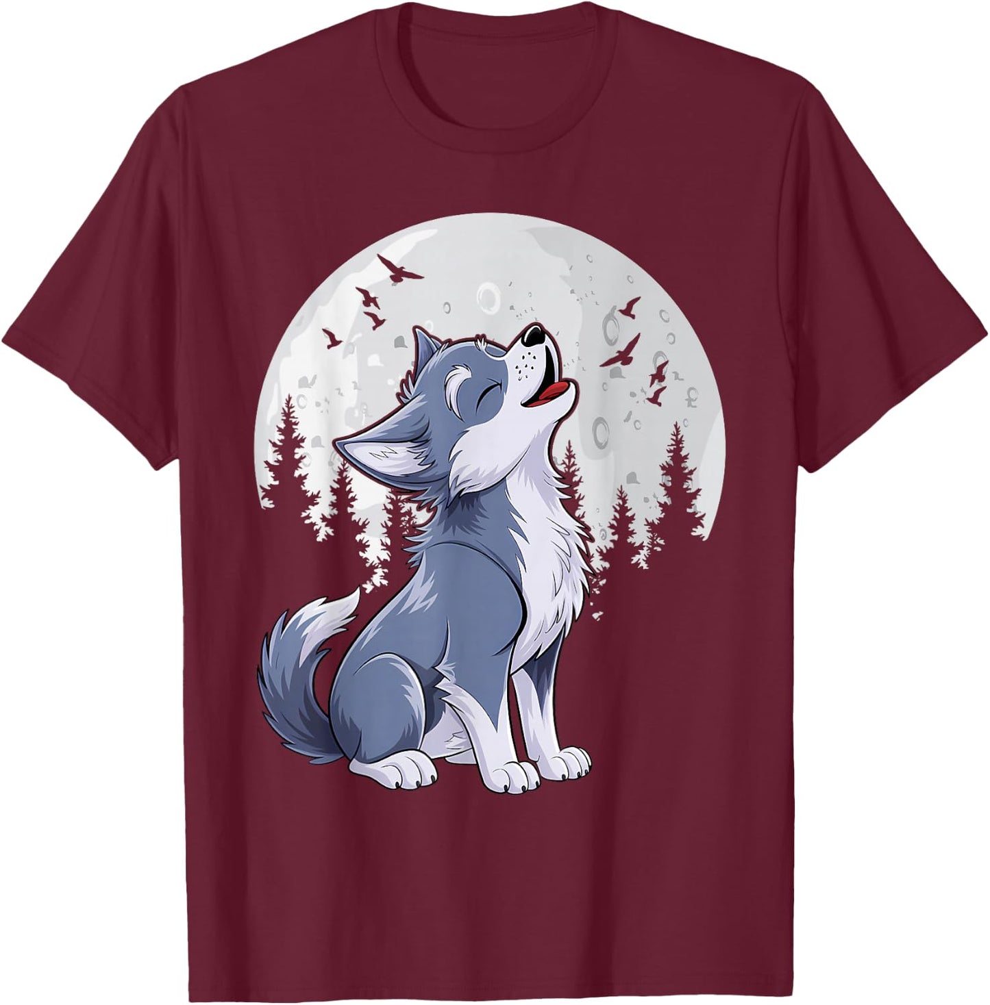 Cute Baby Howling Wolf Cub Sketch Costume T-Shirt - T-Shirt | Maroon