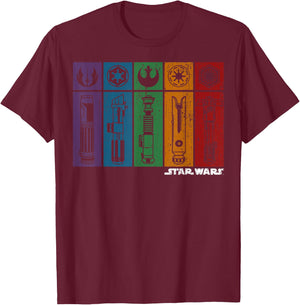 Star Wars Light Saber Rainbow Panels T-Shirt - T-Shirt | Maroon