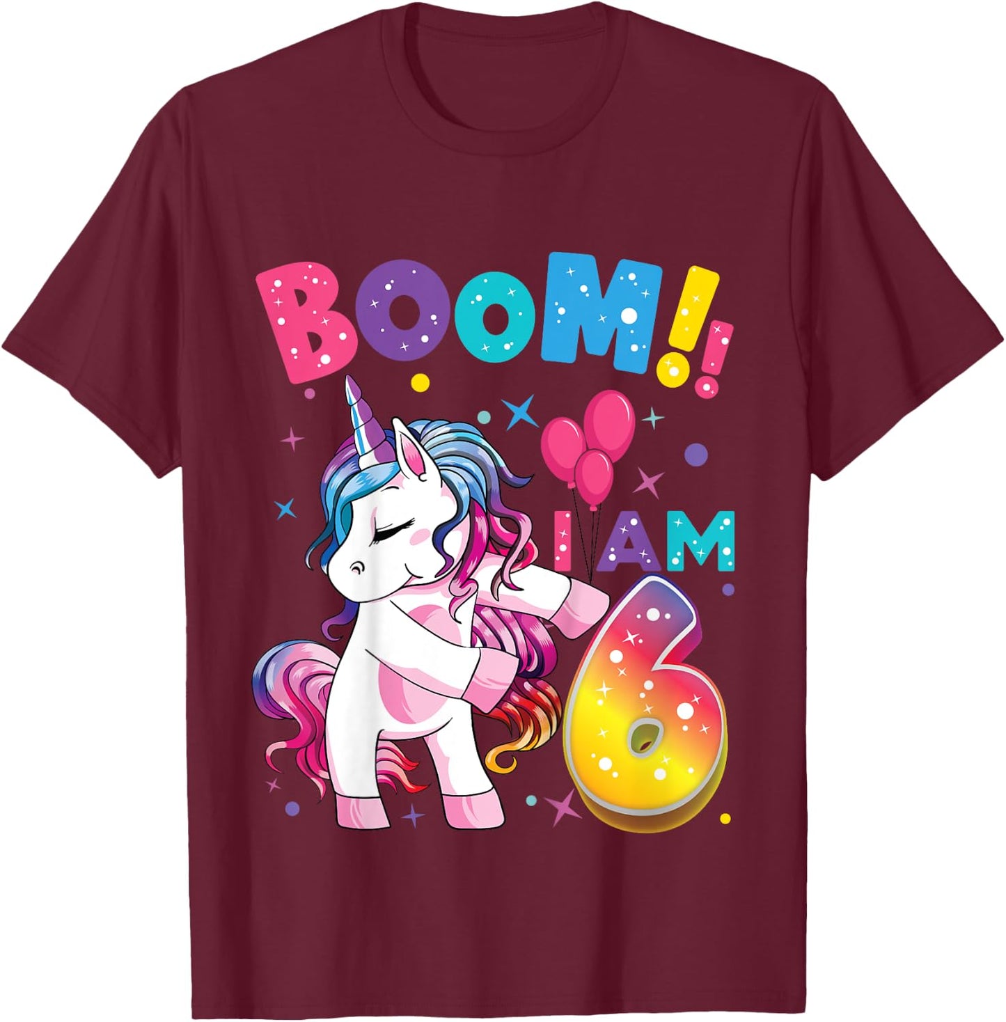 6 Years Old Unicorn Flossing 6th Birthday Girl Unicorn Party T-Shirt - T-Shirt | Maroon