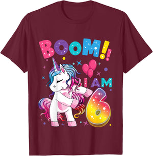 6 Years Old Unicorn Flossing 6th Birthday Girl Unicorn Party T-Shirt - T-Shirt | Maroon