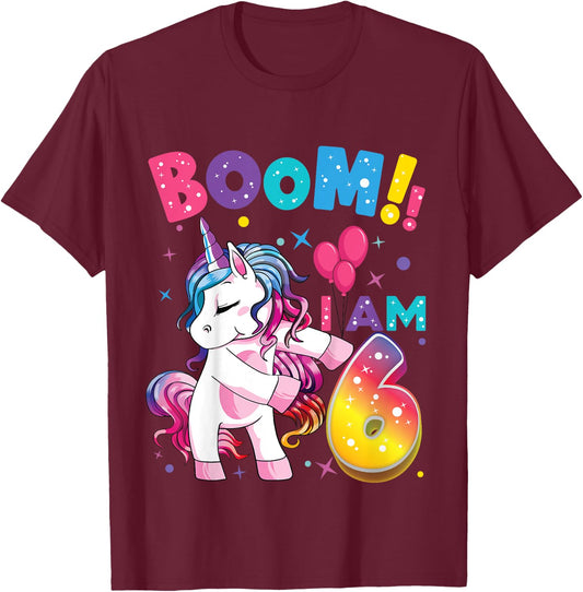 6 Years Old Unicorn Flossing 6th Birthday Girl Unicorn Party T-Shirt - T-Shirt | Maroon